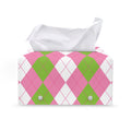 Green Pink And White Argyle Print Leather Tissue Box Cover