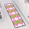 Green Pink And White Argyle Print Long Kitchen Mat