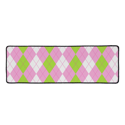 Green Pink And White Argyle Print Long Kitchen Mat