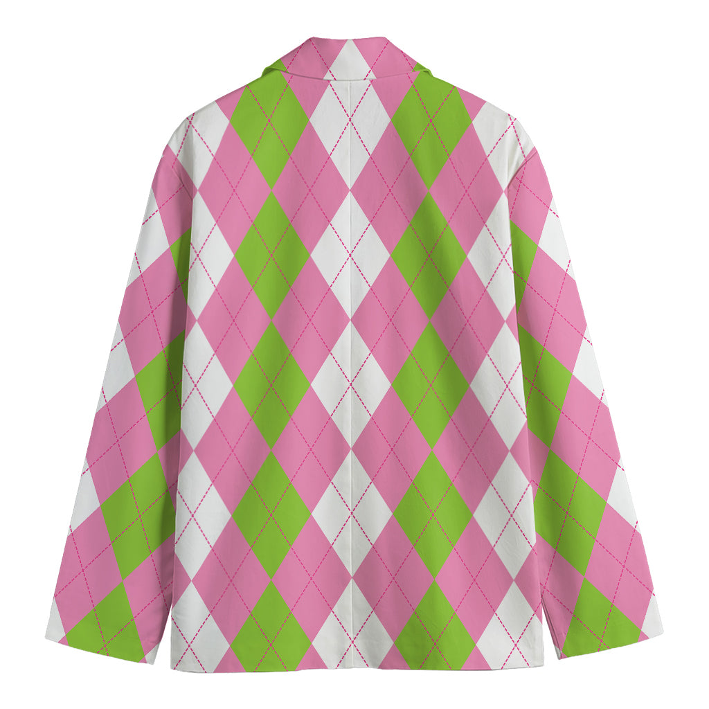 Green Pink And White Argyle Print Men's Blazer