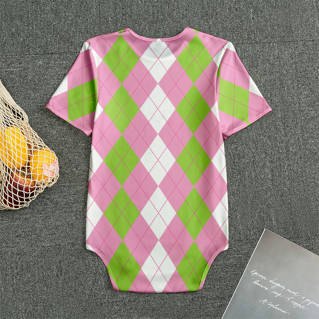 Green Pink And White Argyle Print Men's Bodysuit