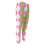 Green Pink And White Argyle Print Men's Compression Pants