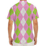 Green Pink And White Argyle Print Men's Deep V-Neck Shirt