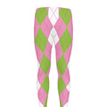 Green Pink And White Argyle Print Men's Leggings