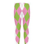 Green Pink And White Argyle Print Men's leggings