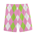 Green Pink And White Argyle Print Men's Sports Shorts