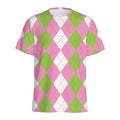 Green Pink And White Argyle Print Men's Athletic T-Shirt