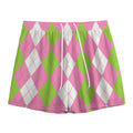 Green Pink And White Argyle Print Mesh Shorts