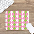 Green Pink And White Argyle Print Mouse Pad