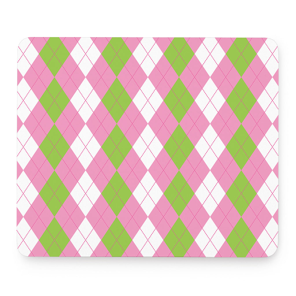 Green Pink And White Argyle Print Mouse Pad