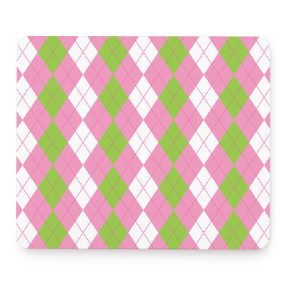 Green Pink And White Argyle Print Mouse Pad