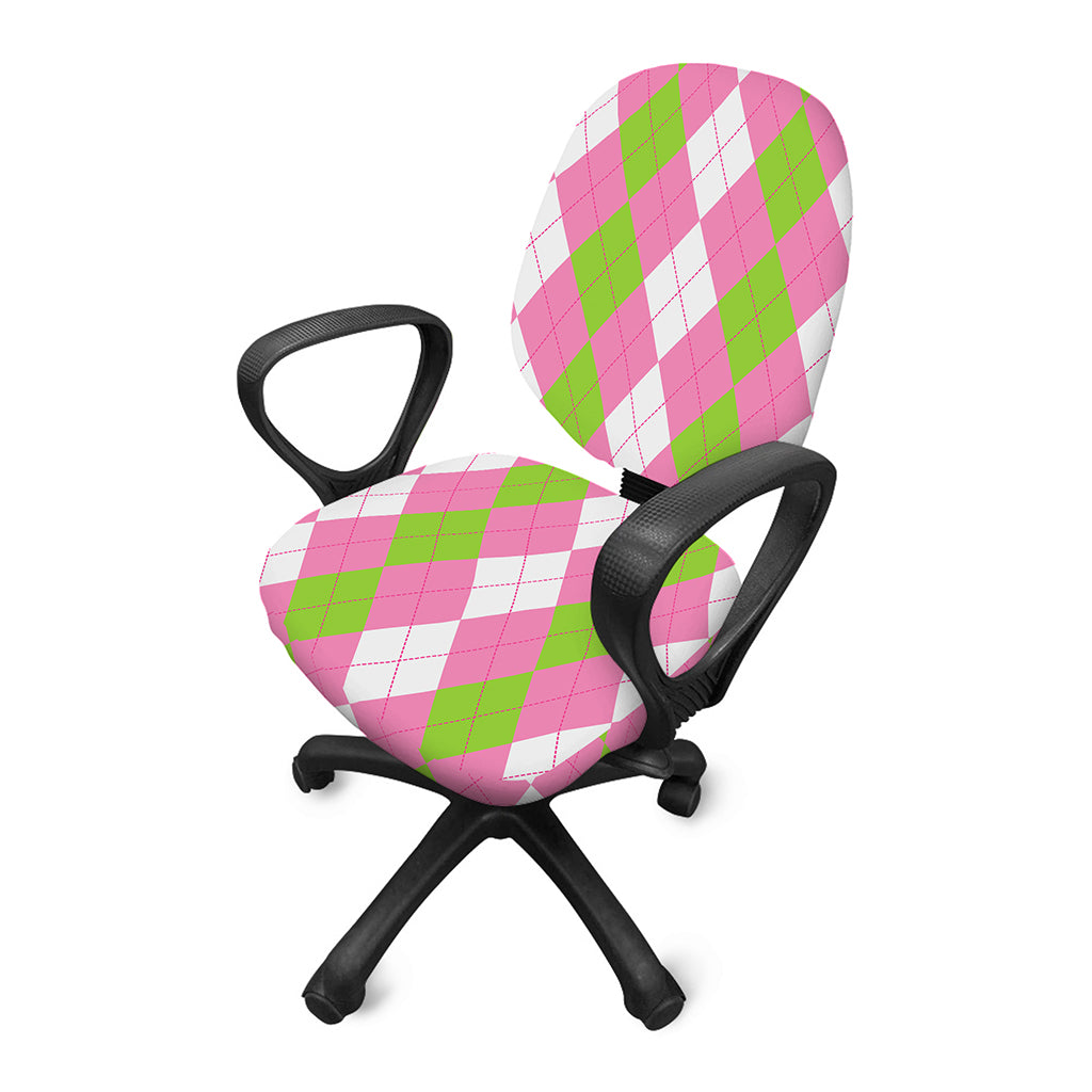 Green Pink And White Argyle Print Office Chair Cover