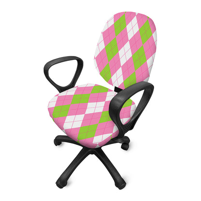 Green Pink And White Argyle Print Office Chair Cover