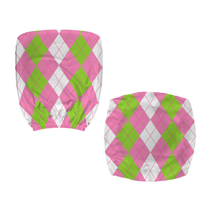Green Pink And White Argyle Print Office Chair Cover
