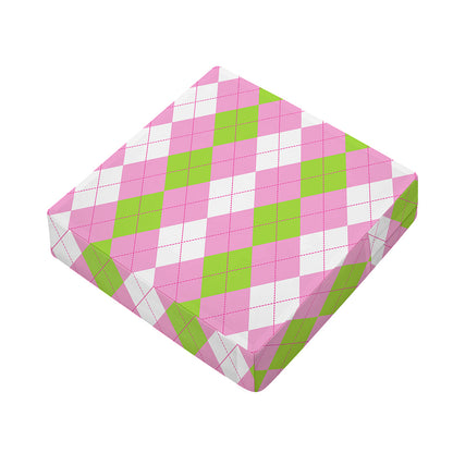 Green Pink And White Argyle Print Outdoor Seat Cushion Cover