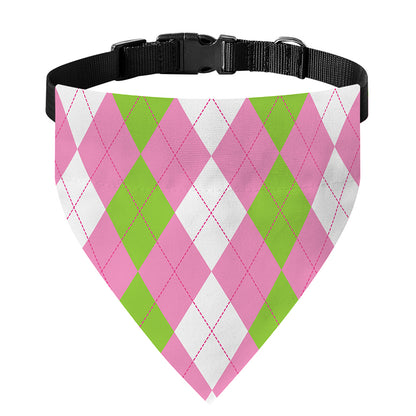 Green Pink And White Argyle Print Over The Collar Dog Bandana