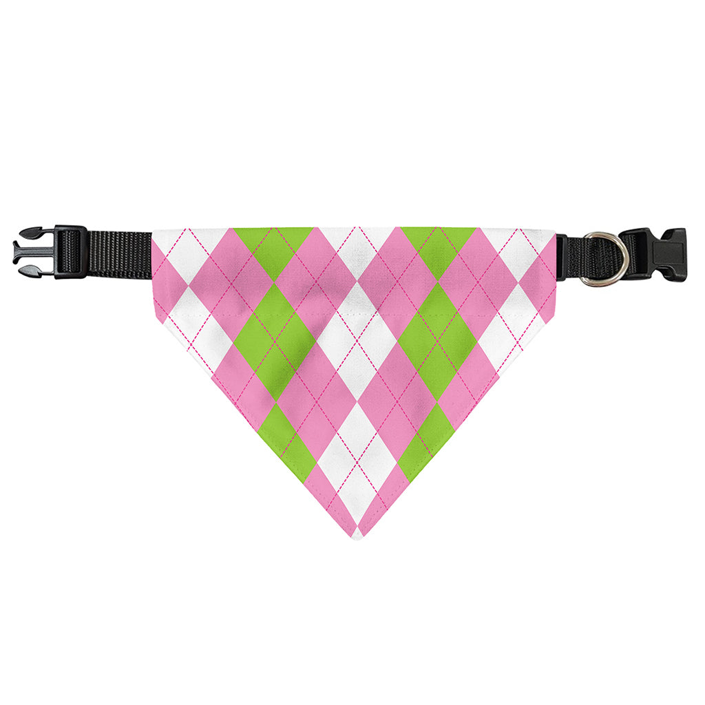 Green Pink And White Argyle Print Over The Collar Dog Bandana