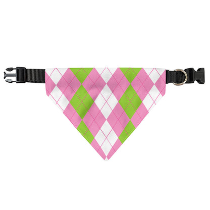 Green Pink And White Argyle Print Over The Collar Dog Bandana