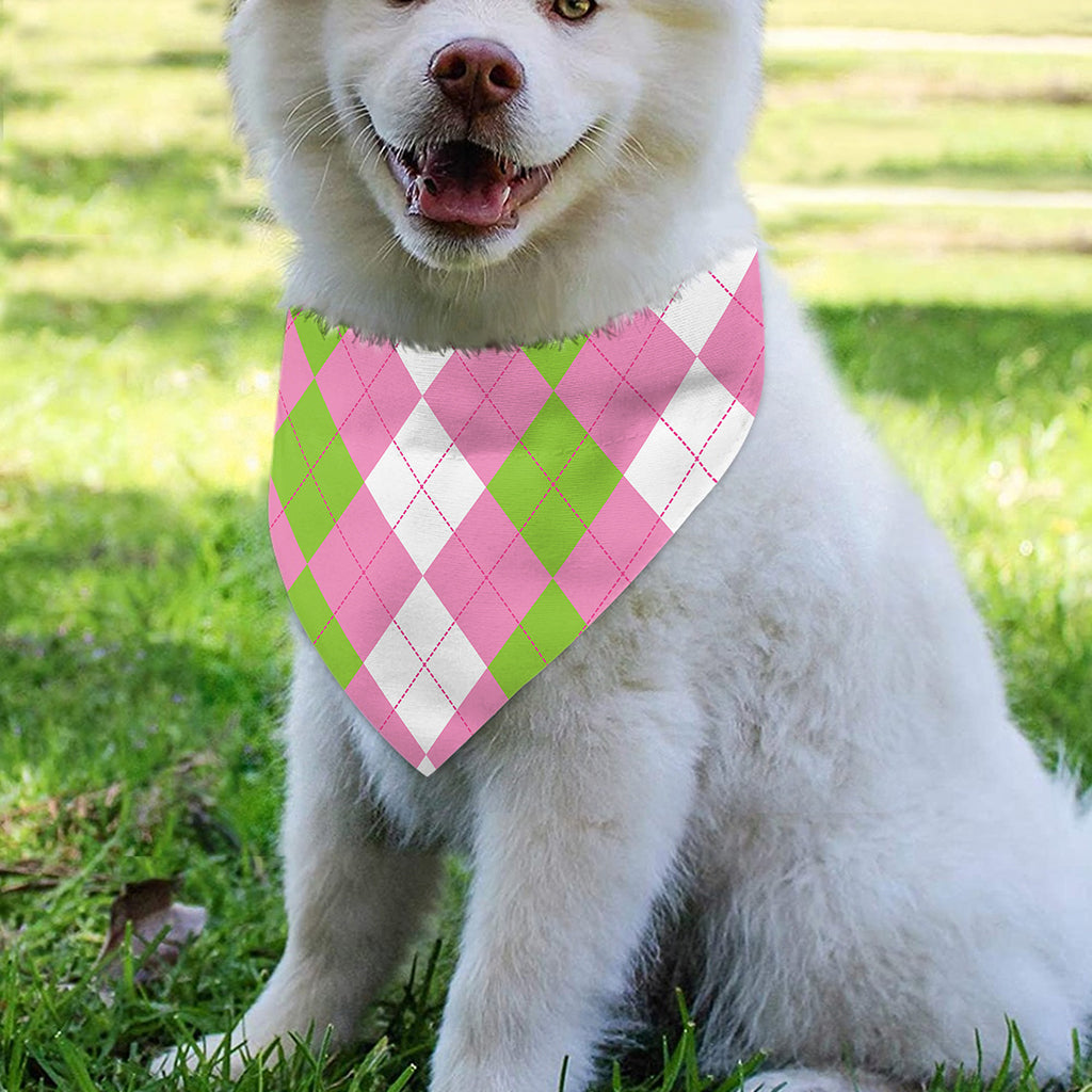 Green Pink And White Argyle Print Over The Collar Dog Bandana