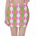 Green Pink And White Argyle Print Pencil Mini Skirt