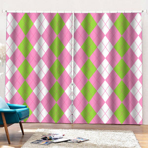 Green Pink And White Argyle Print Pencil Pleat Curtains