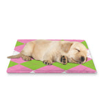 Green Pink And White Argyle Print Pet Cooling Mat Cover
