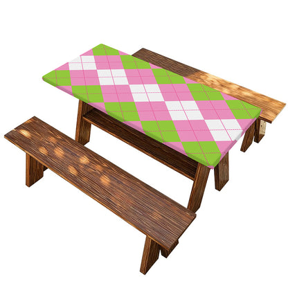 Green Pink And White Argyle Print Picnic Table Cover