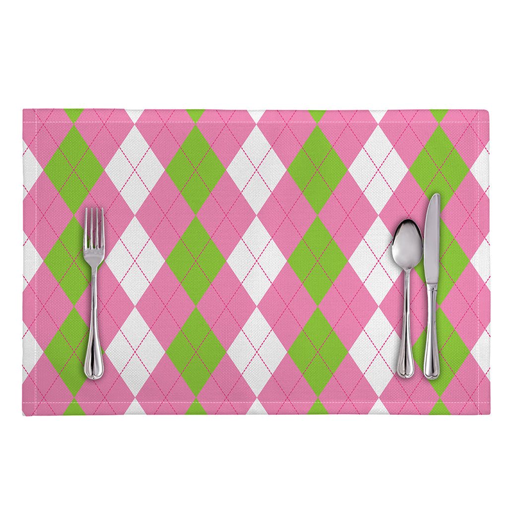 Green Pink And White Argyle Print Placemat