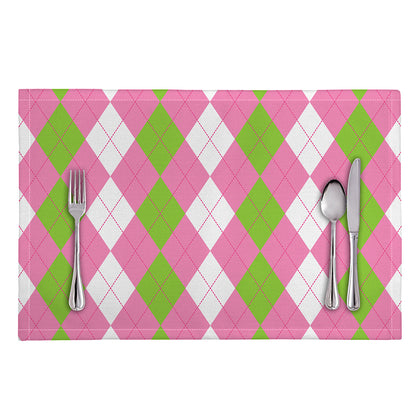 Green Pink And White Argyle Print Placemat
