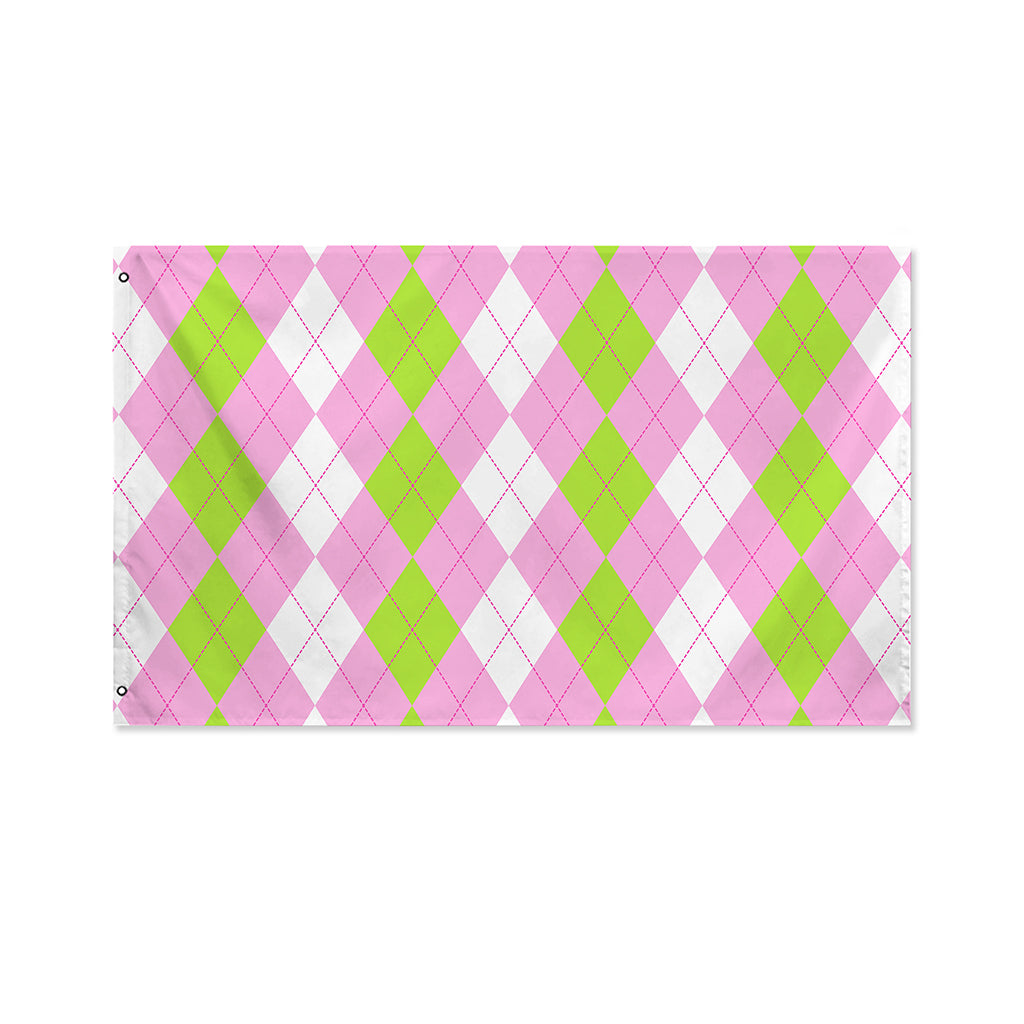 Green Pink And White Argyle Print Polyester Flag