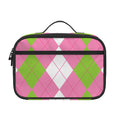 Green Pink And White Argyle Print Portable Lunch Bag