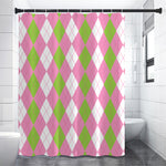 Green Pink And White Argyle Print Premium Shower Curtain