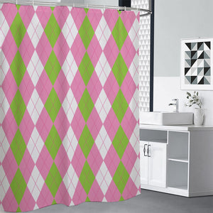 Green Pink And White Argyle Print Premium Shower Curtain