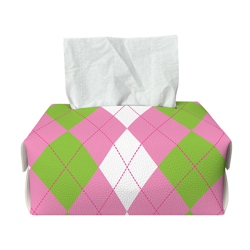 Green Pink And White Argyle Print Rectangle Tissue Box Cover