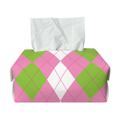 Green Pink And White Argyle Print Rectangle Tissue Box Cover