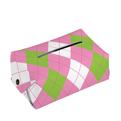 Green Pink And White Argyle Print Rectangle Tissue Box Cover
