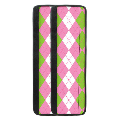Green Pink And White Argyle Print Refrigerator Handle Covers