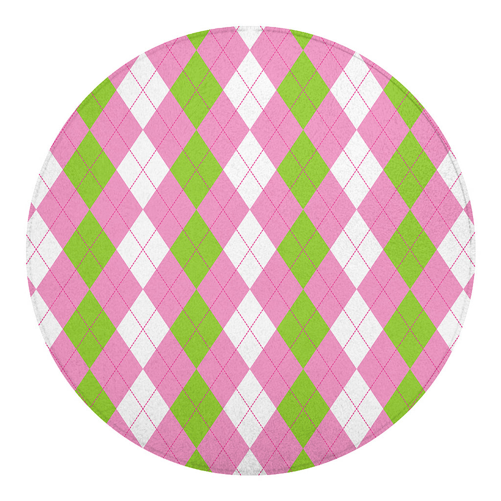 Green Pink And White Argyle Print Round Blanket