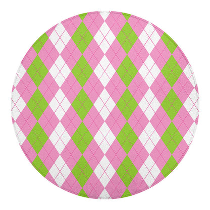 Green Pink And White Argyle Print Round Blanket