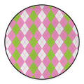 Green Pink And White Argyle Print Round Floor Mat