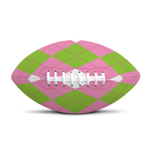 Green Pink And White Argyle Print Rugby Ball