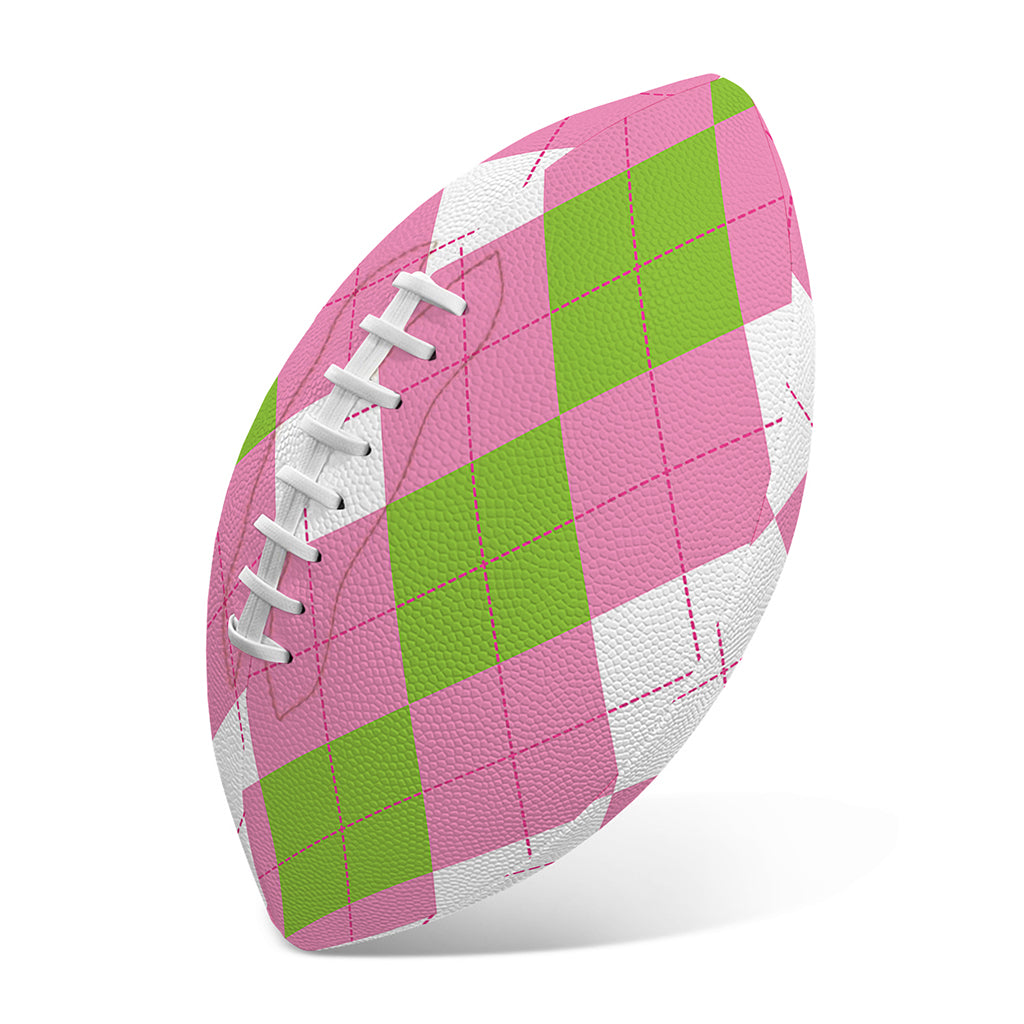 Green Pink And White Argyle Print Rugby Ball