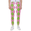 Green Pink And White Argyle Print Joggers