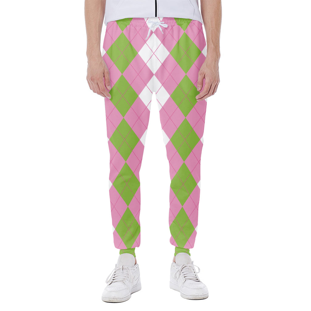 Green Pink And White Argyle Print Scuba Joggers