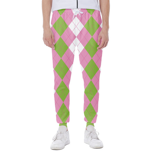 Green Pink And White Argyle Print Scuba Joggers