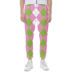 Green Pink And White Argyle Print Scuba Joggers