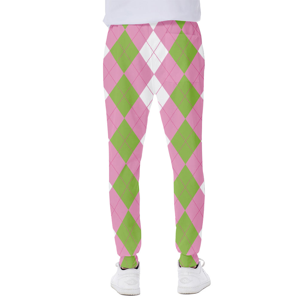 Green Pink And White Argyle Print Scuba Joggers