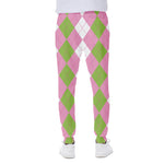 Green Pink And White Argyle Print Scuba Joggers
