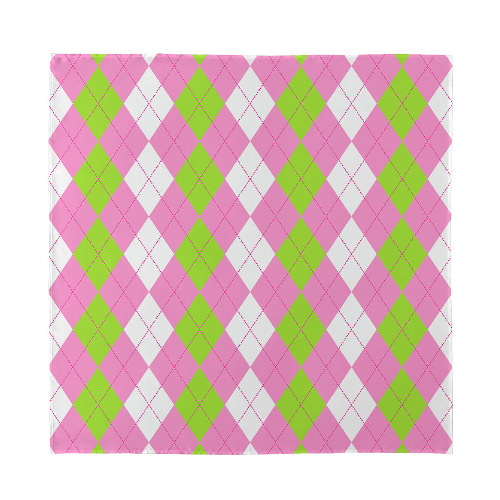 Green Pink And White Argyle Print Silk Bandana