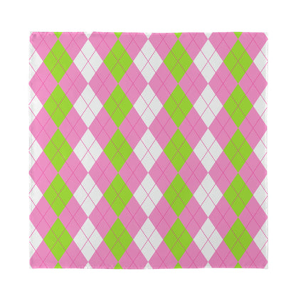 Green Pink And White Argyle Print Silk Bandana